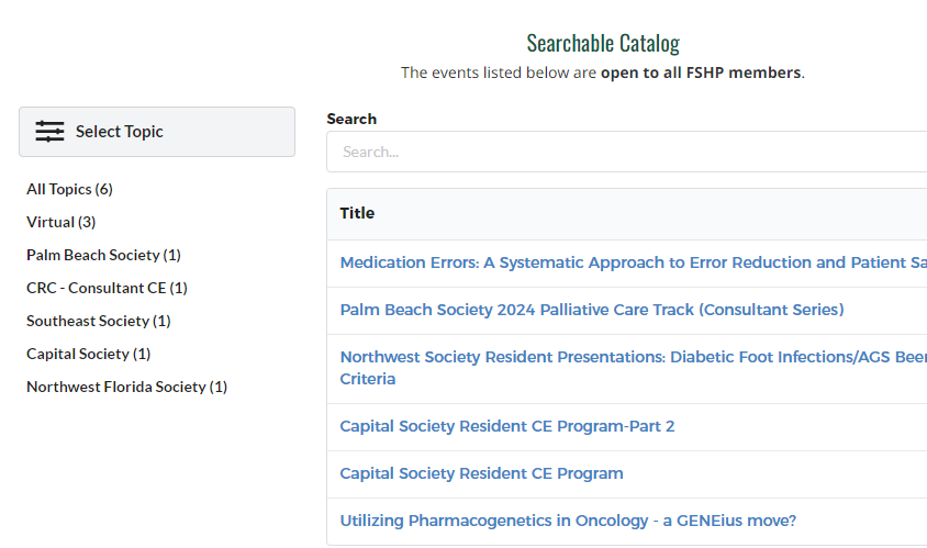 the new searchable CE Events & Programs catalog